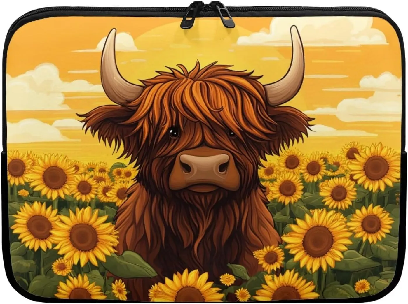 Highland Cow Laptop Protective Sleeve for Women 12inch Computer Sleeve Bag Sunflower Portable Lap Top Case Suitable for Travel School Office Neatly Organizers Brown