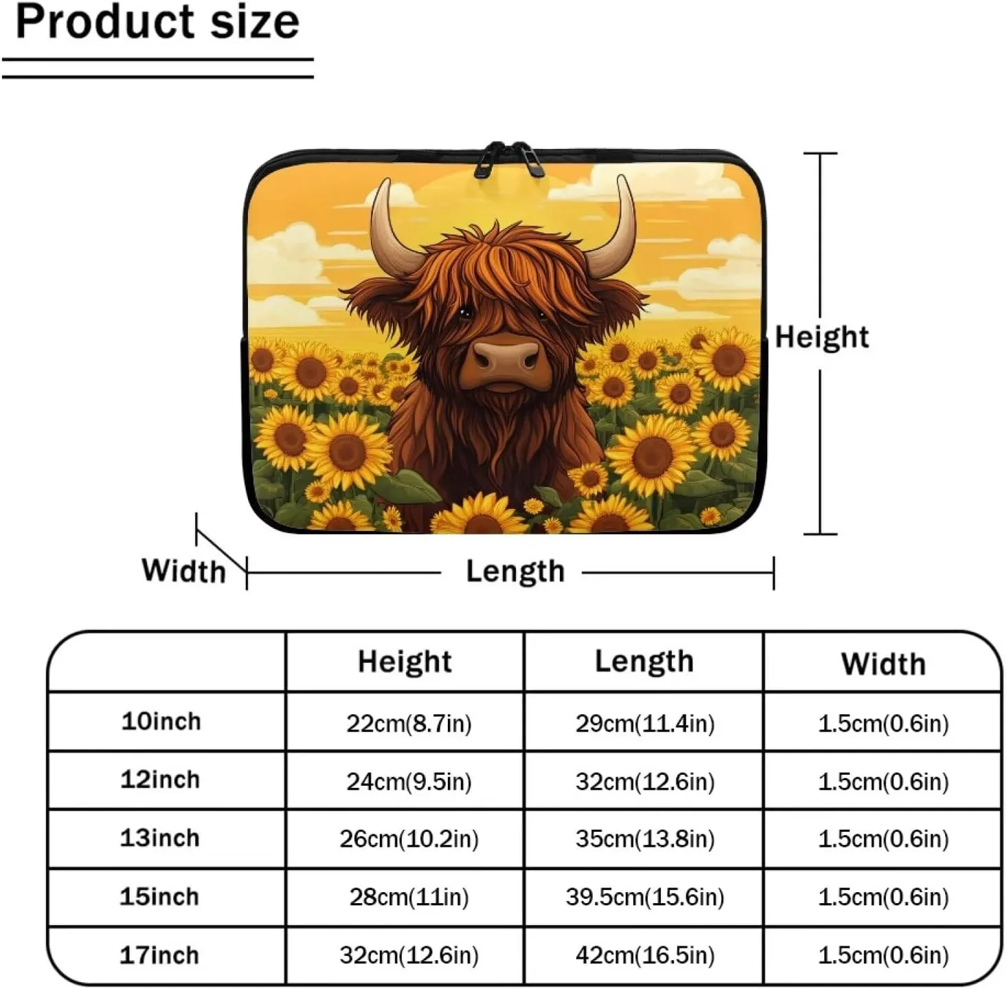 Highland Cow Laptop Protective Sleeve for Women 12inch Computer Sleeve Bag Sunflower Portable Lap Top Case Suitable for Travel School Office Neatly Organizers Brown