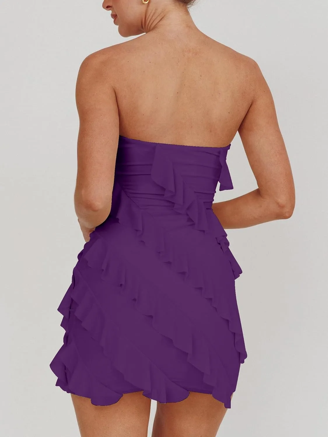 HOCILLE Women's Sexy Strapless Tube Top Bodycon Sleeveless Ruffle Mini Party Dress