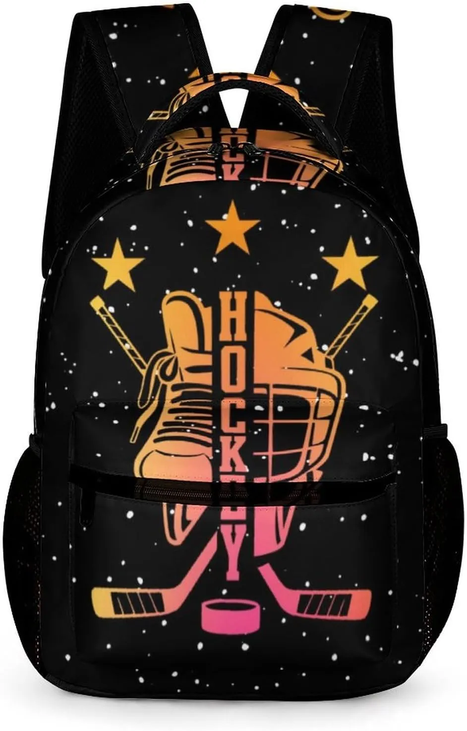 Hockey Backpack for Kids Girls Boys School, 16 Inches Cool Hockey Ball Theme Bookbag, Adjustable, Lightweight, Large Capacity, Colorful Daily Casual Backpacks