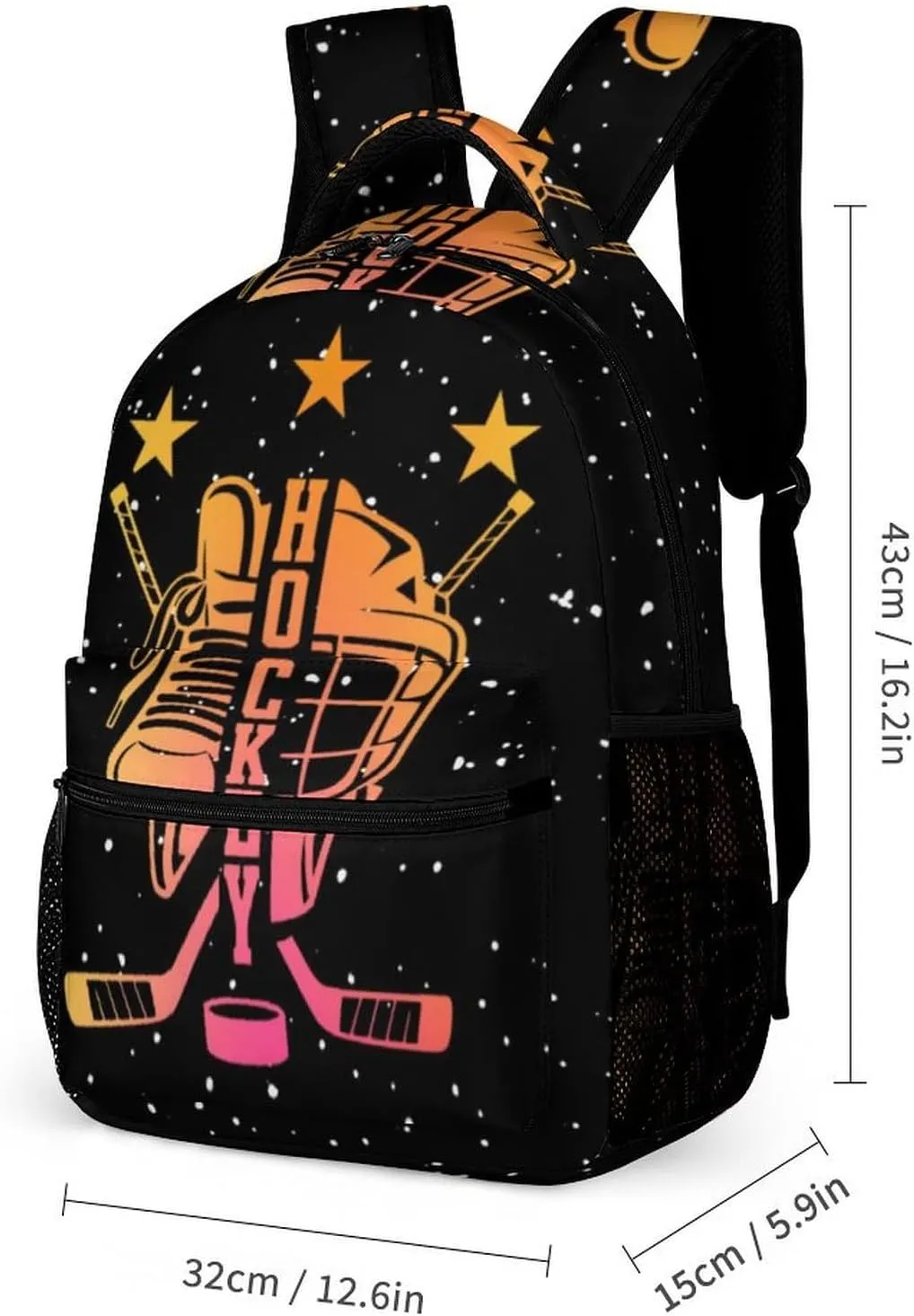 Hockey Backpack for Kids Girls Boys School, 16 Inches Cool Hockey Ball Theme Bookbag, Adjustable, Lightweight, Large Capacity, Colorful Daily Casual Backpacks
