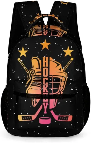 Hockey Backpack for Kids Girls Boys School, 16 Inches Cool Hockey Ball Theme Bookbag, Adjustable, Lightweight, Large Capacity, Colorful Daily Casual Backpacks