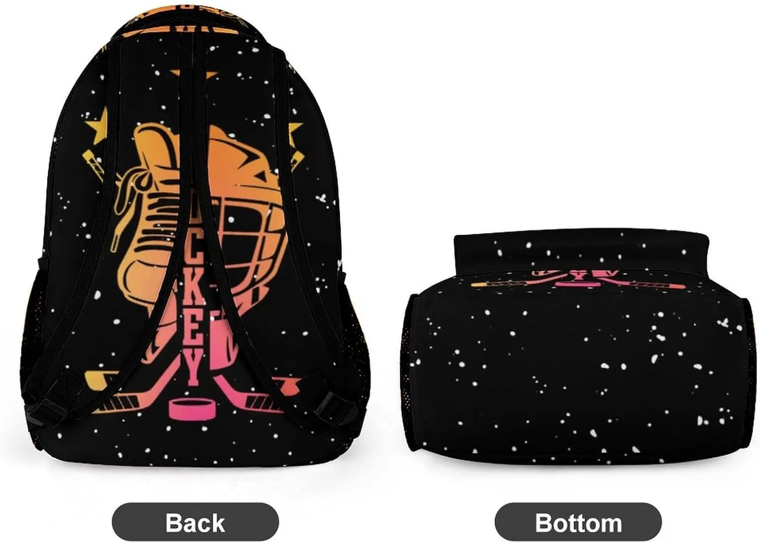 Hockey Backpack for Kids Girls Boys School, 16 Inches Cool Hockey Ball Theme Bookbag, Adjustable, Lightweight, Large Capacity, Colorful Daily Casual Backpacks