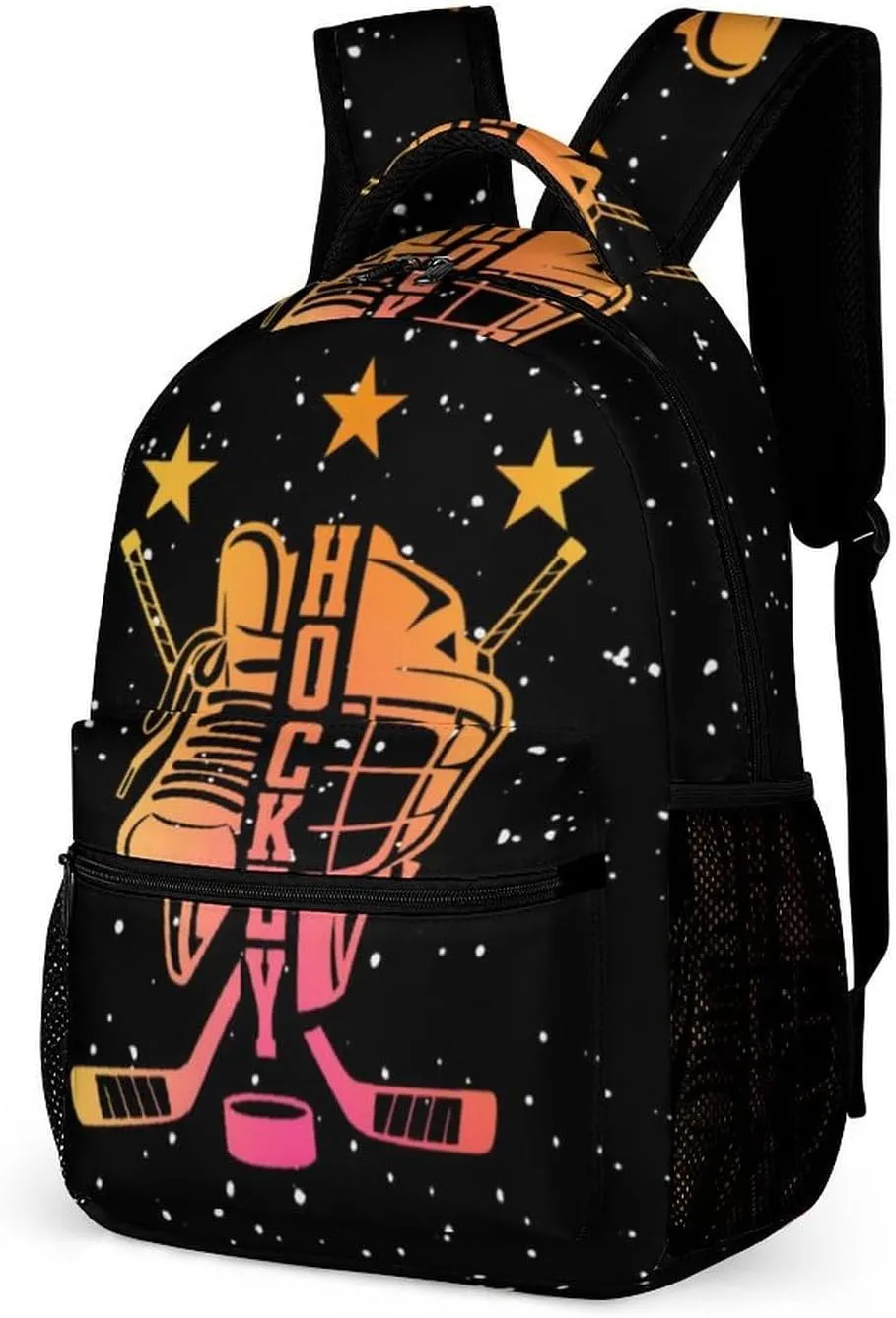 Hockey Backpack for Kids Girls Boys School, 16 Inches Cool Hockey Ball Theme Bookbag, Adjustable, Lightweight, Large Capacity, Colorful Daily Casual Backpacks