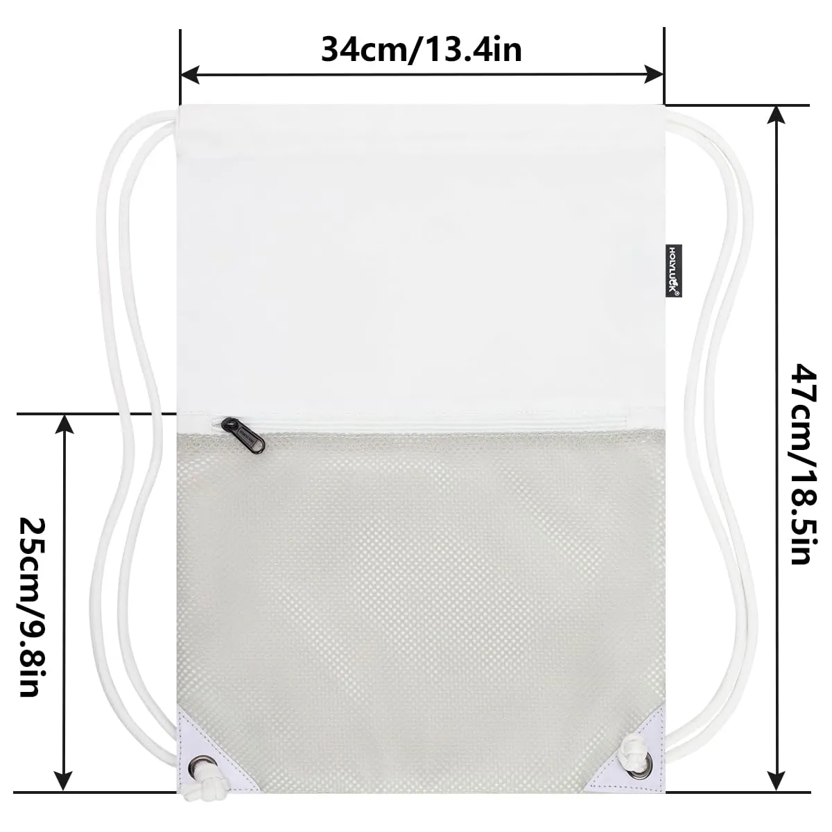 HOLYLUCK Drawstring Backpack Gym Sports Bag with Front mesh zipper Pocket (white and grey) HLC402