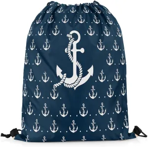 Homewish Anchor Drawstring Backpack Nautical Sailing Ocean Theme Gym Cinch Sack Sports Draw String Knapsack Navy Blue White Simple Decor Bag for Trip Camping Climbing 13"x16"