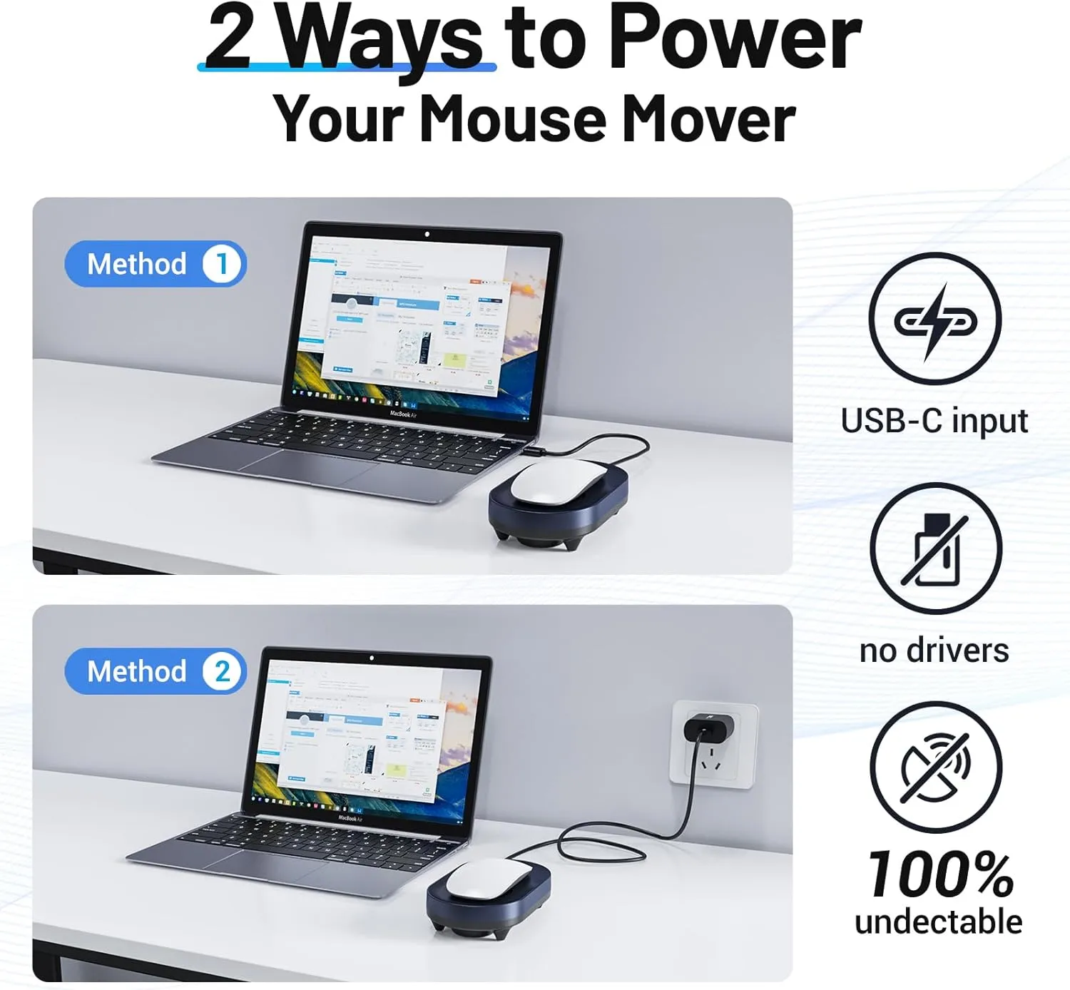 HONKID Undetectable Mouse Jiggler - Auto Mover with On/Off Switch & USB Port, No Software Needed, Prevent Sleep/Lock for Home Office & PC/Mac/Desktop (Blue Black), Perfect for Gifts/Remote Work