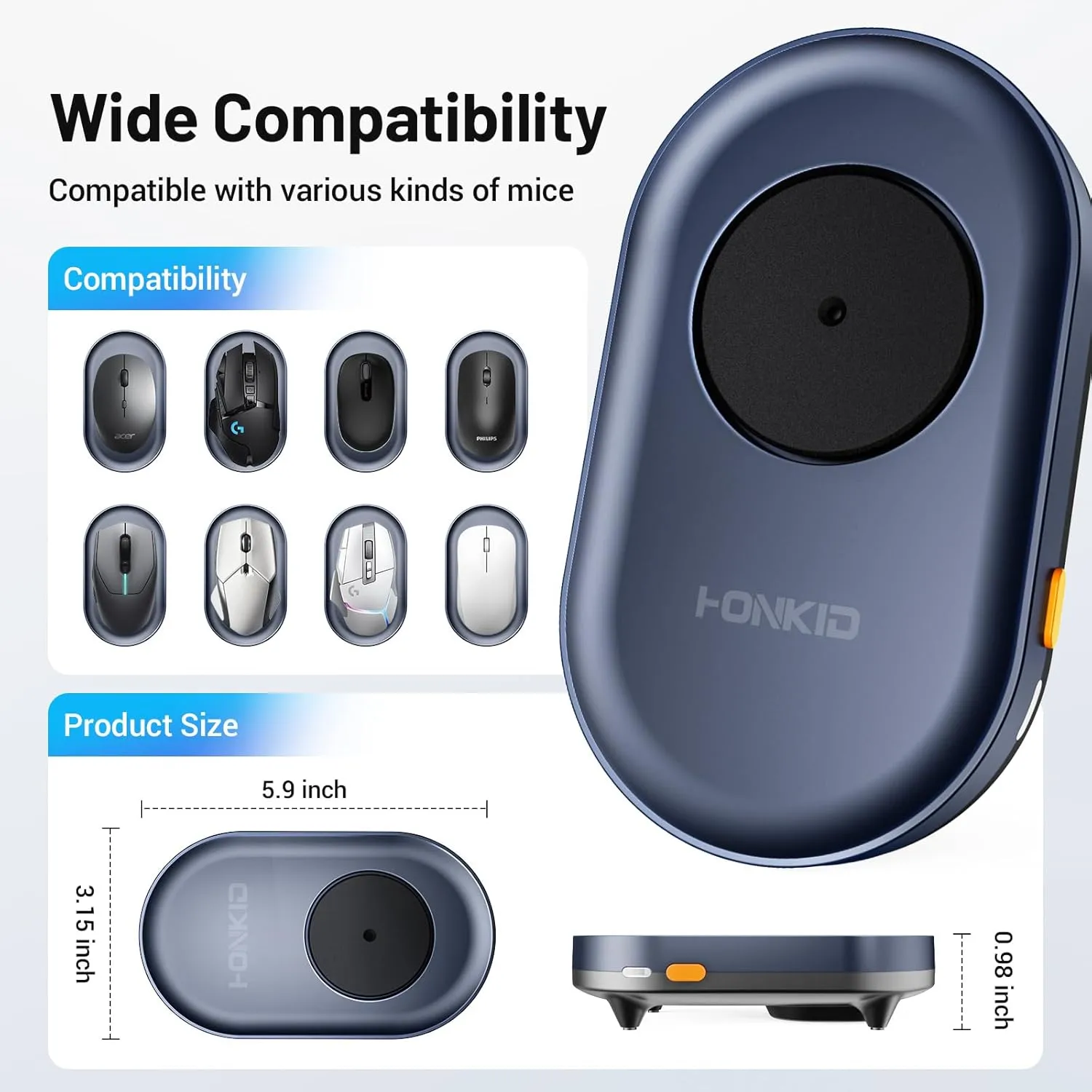 HONKID Undetectable Mouse Jiggler - Auto Mover with On/Off Switch & USB Port, No Software Needed, Prevent Sleep/Lock for Home Office & PC/Mac/Desktop (Blue Black), Perfect for Gifts/Remote Work