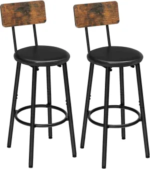 HOOBRO Bar Stools, Bar Stools Set of 2 with PU Upholstered, Bar Chairs with Footrest and Back, 26" Bar Stools for Kitchen Island, Dining Room, Easy to Assemble, Rustic Brown and Black BF31BY01G1