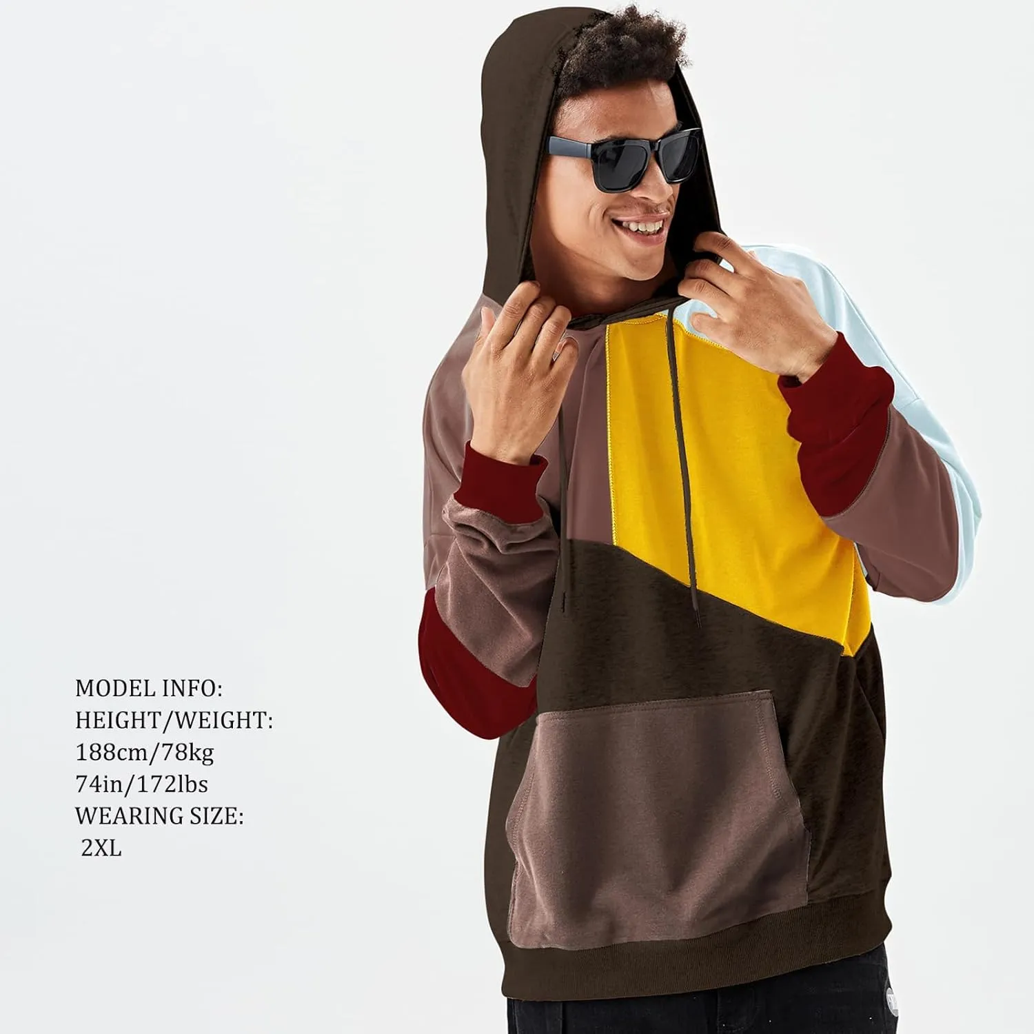 Hoodies for Men Color Block Hoodie with Design Hip Hop Colorful Hooded Pullover Novelty Sweatshirt
