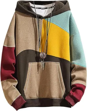 Hoodies for Men Color Block Hoodie with Design Hip Hop Colorful Hooded Pullover Novelty Sweatshirt