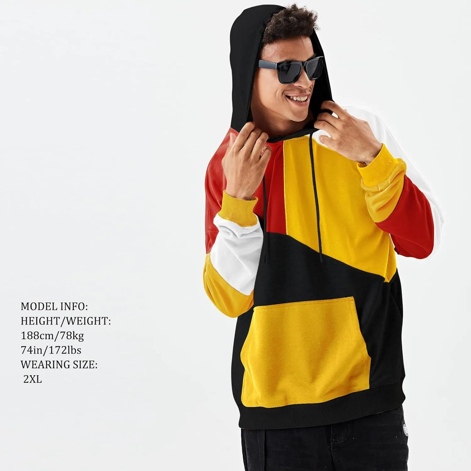 Hoodies for Men Color Block Hoodie with Design Hip Hop Colorful Hooded Pullover Novelty Sweatshirt
