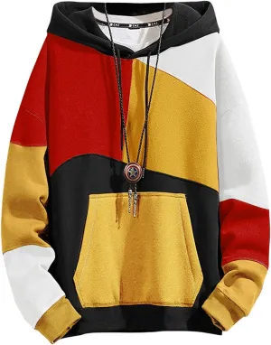 Hoodies for Men Color Block Hoodie with Design Hip Hop Colorful Hooded Pullover Novelty Sweatshirt