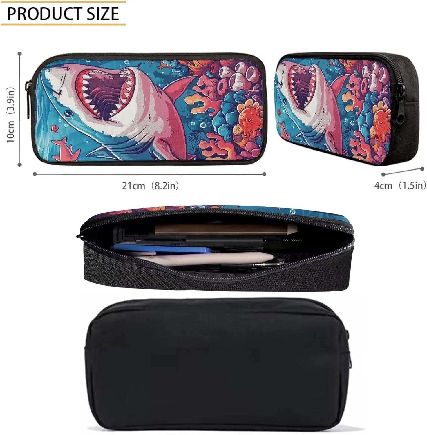 Howilath Cartoon Sea Shark Pattern 17 Inch School Backpack for Boys Kids Bookbag Set Schoolbag with Lunch Box Pencil Case Laptop Daypack