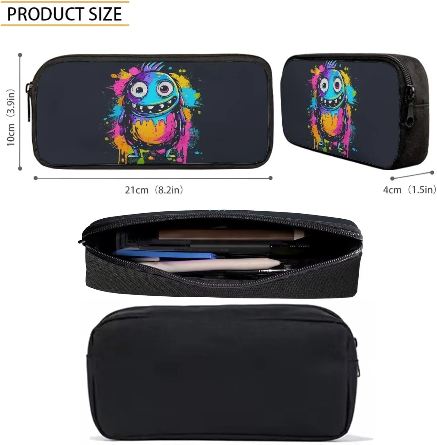 Howilath Doodle Monster Print Backpack with Lunch Bag for Boys School, 17 Inch Teen Funny Backpack Set Boys School Bags Bookbags 3 in 1 Pencial Case With Lunchbox
