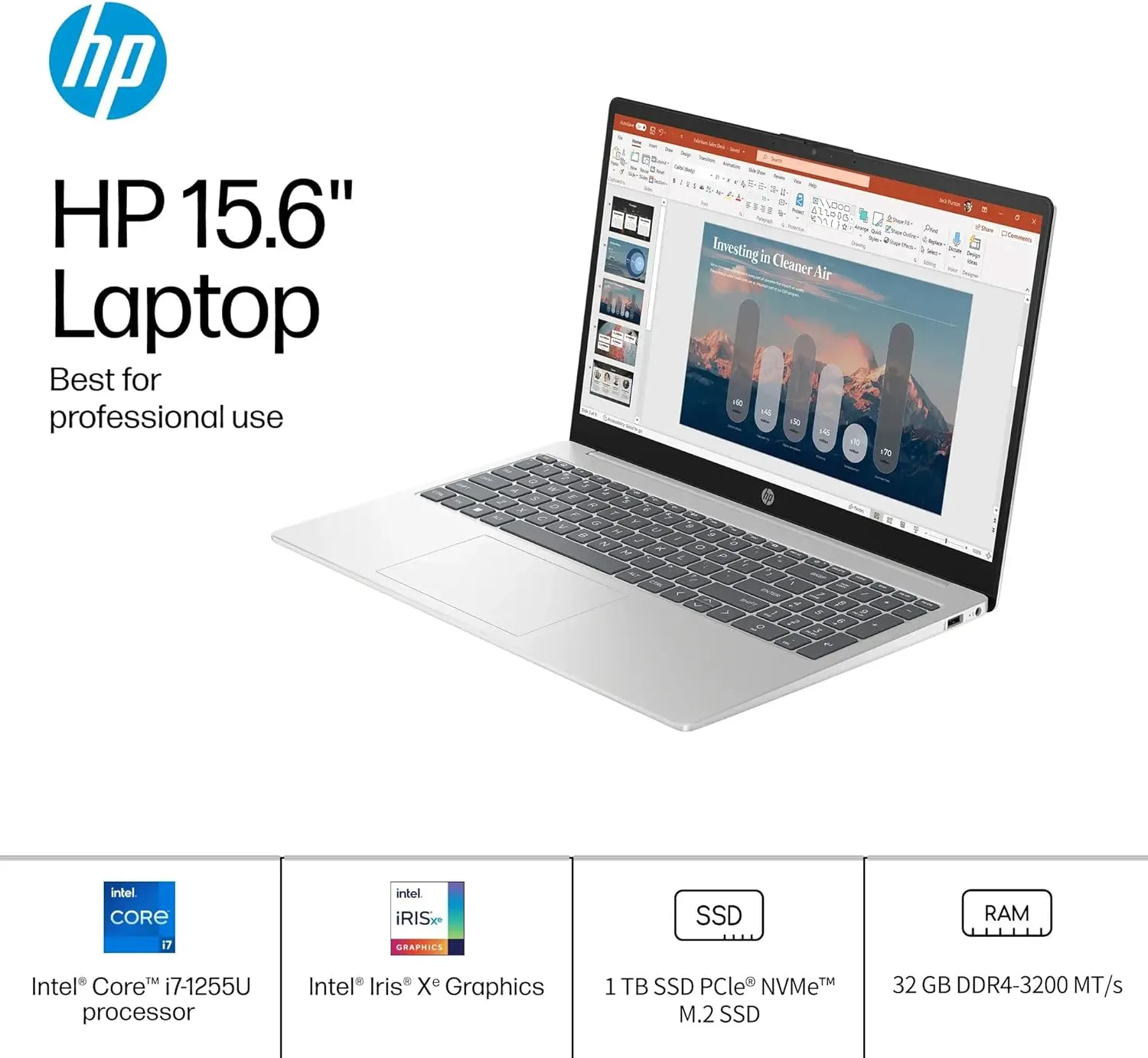 HP 15.6" FHD Touchscreen Business Laptop, with Office 2024 Lifetime License, 32 GB RAM, 1 TB SSD, Intel 10-Core i7-1255U, Intel Iris Xe GPU, Wi-Fi 6E, HD Camera, HDMI, Windows 11 Pro, w/Accessories