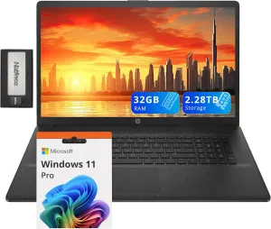 HP 17.3" FHD IPS Anti-Glare Laptop, AMD Ryzen 7 7730U, 32GB RAM, 2.28TB Storage (2TB SSD 288GB Docking Station Set), AMD Radeon Graphics, Num Pad, Wi-Fi 6, Fast Charge, Win 11 Pro, Black
