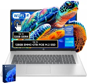 HP 17.3" Touchscreen Laptop, Intel Core i3-N305, 32GB RAM, 128GB eMMC   1TB SSD, Numeric Keypad, Webcam, HDMI, Wi-Fi 6, Windows 11 Pro, Silver