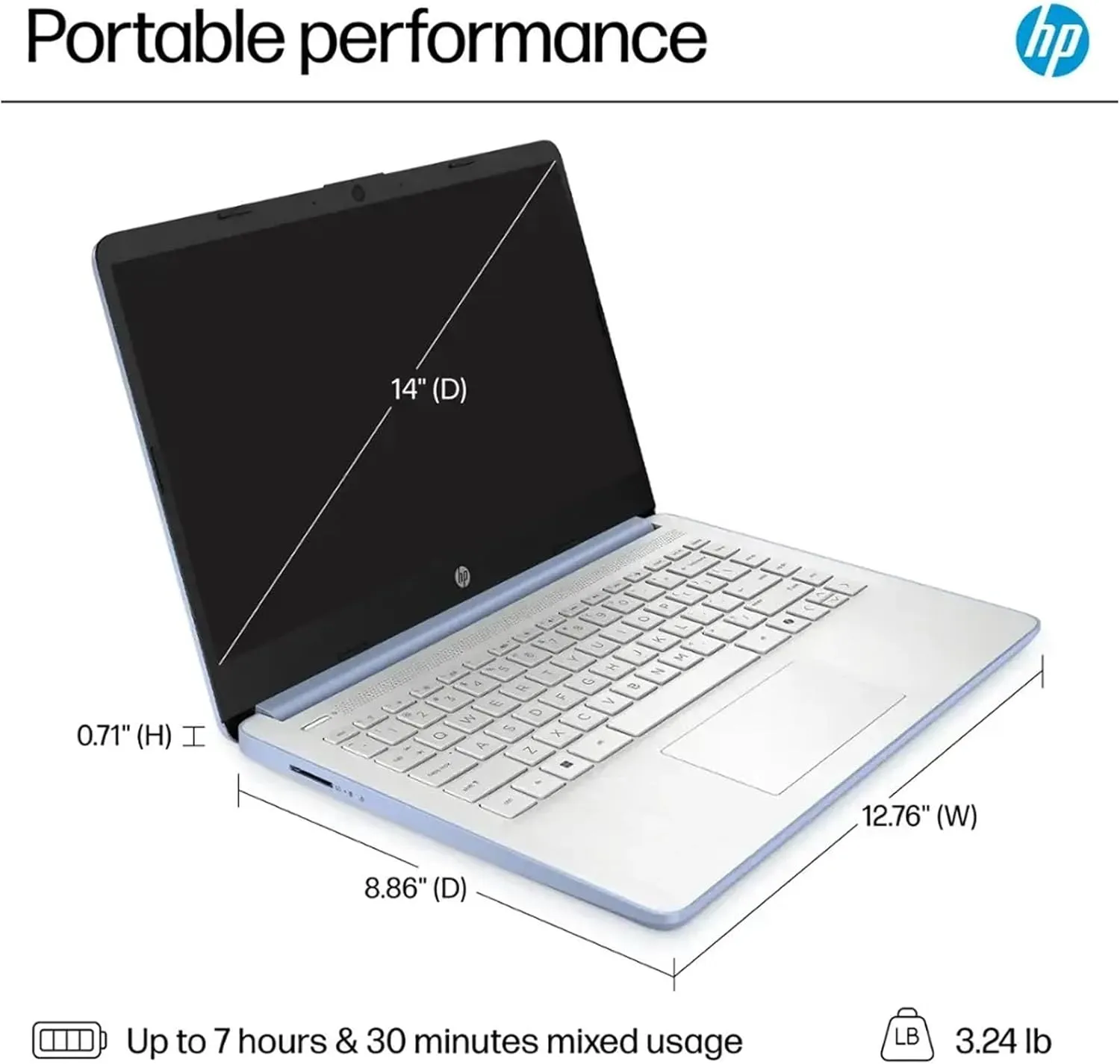 HP AI-Powered 14" HD Laptop with Microsoft Office and 1TB Cloud Storage Included for 1-Year| 16GB RAM|128GB SSD & 128GB Portable SSD| Intel 4-Core CPU| Webcam| Ultra Light|Windows 11| RK Bundle| Blue
