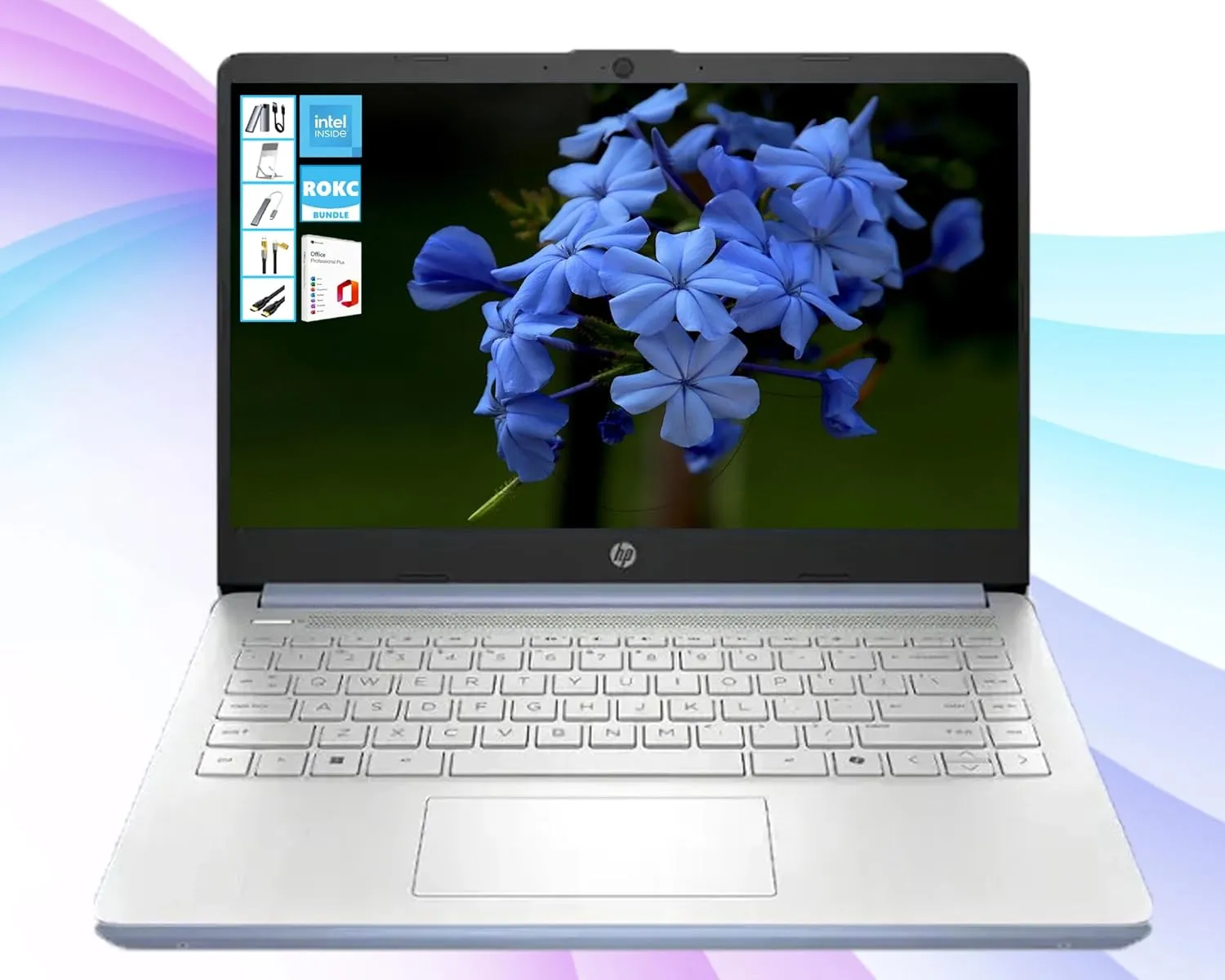 HP AI-Powered 14" HD Laptop with Microsoft Office and 1TB Cloud Storage Included for 1-Year| 16GB RAM|128GB SSD & 128GB Portable SSD| Intel 4-Core CPU| Webcam| Ultra Light|Windows 11| RK Bundle| Blue
