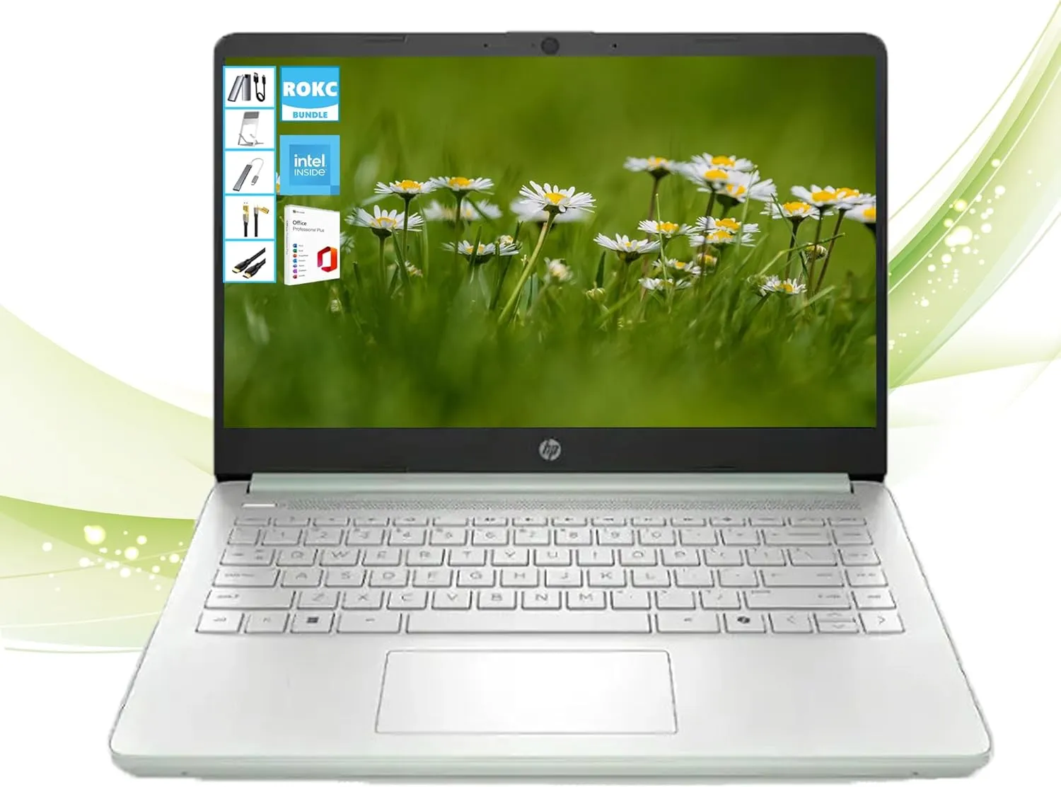 HP AI-Powered 14" HD Laptop with Microsoft Office and 1TB Cloud Storage Included for 1-Year| 8GB RAM| 128GB SSD & 128GB Portable SSD| Intel 4-Core CPU| Webcam| Ultra Light|Windows 11| RK Bundle| Green