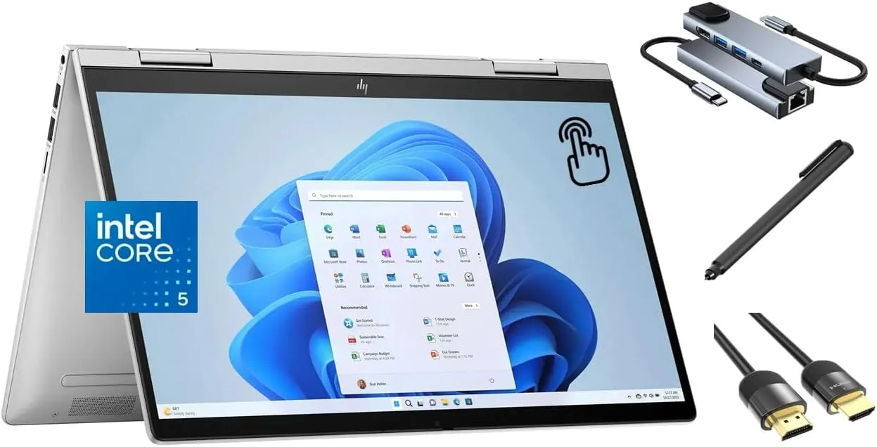 HP Envy x360 2-in-1 Touchscreen Laptop, 14" FHD, 10-Core Intel Core 5 120U (Beats i7-1255U), 8GB RAM, 512GB SSD, FP Reader, Backlit, WiFi 6E, Webcam, USB-C, 3-in-1 Bundle, Win 11