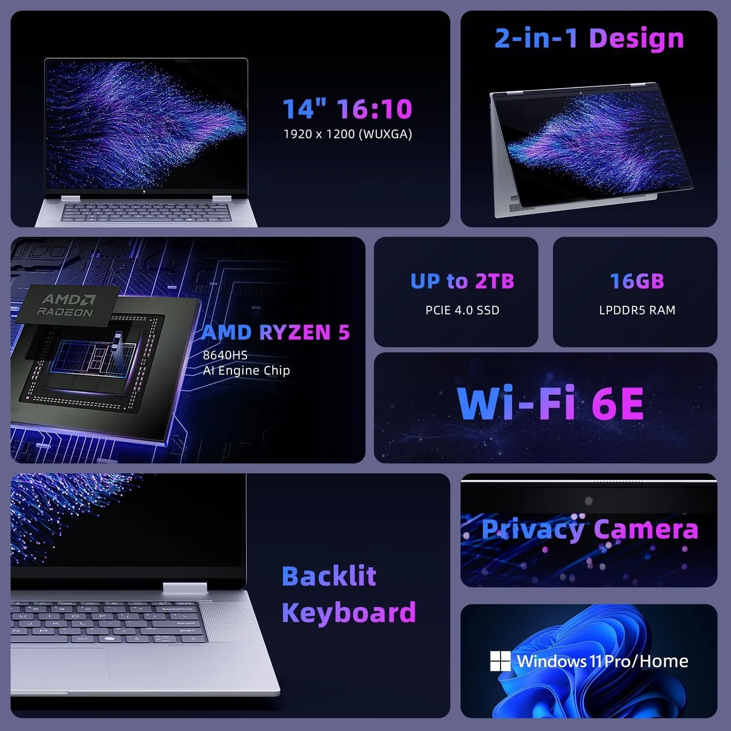 HP Envy x360 2-in-1 Touchscreen Laptop, 14" FHD, 10-Core Intel Core 5 120U (Beats i7-1255U), 8GB RAM, 512GB SSD, FP Reader, Backlit, WiFi 6E, Webcam, USB-C, RGB Headset, Win 11 Pro