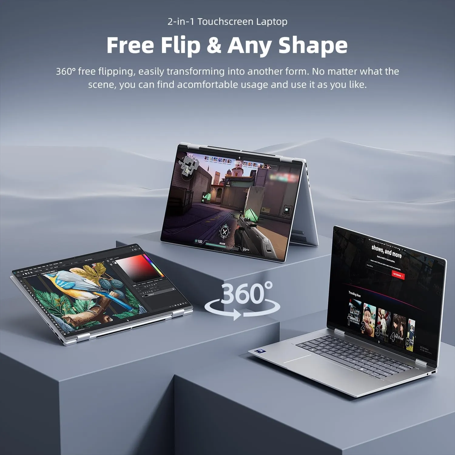 HP Envy x360 2-in-1 Touchscreen Laptop, 14" FHD, 10-Core Intel Core 5 120U (Beats i7-1255U), 8GB RAM, 512GB SSD, FP Reader, Backlit, WiFi 6E, Webcam, USB-C, RGB Headset, Win 11 Pro