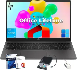 HP Flagship Business Laptop Computer - w/AI-Powered Office Lifetime & External Optical Drive - FHD - RJ45 - Intel i3 1315U (up to 4.5Ghz) - Wi-Fi 6 -Win 11 Pro w/Laptop Bundle(32GB RAM, 1TB SSD)