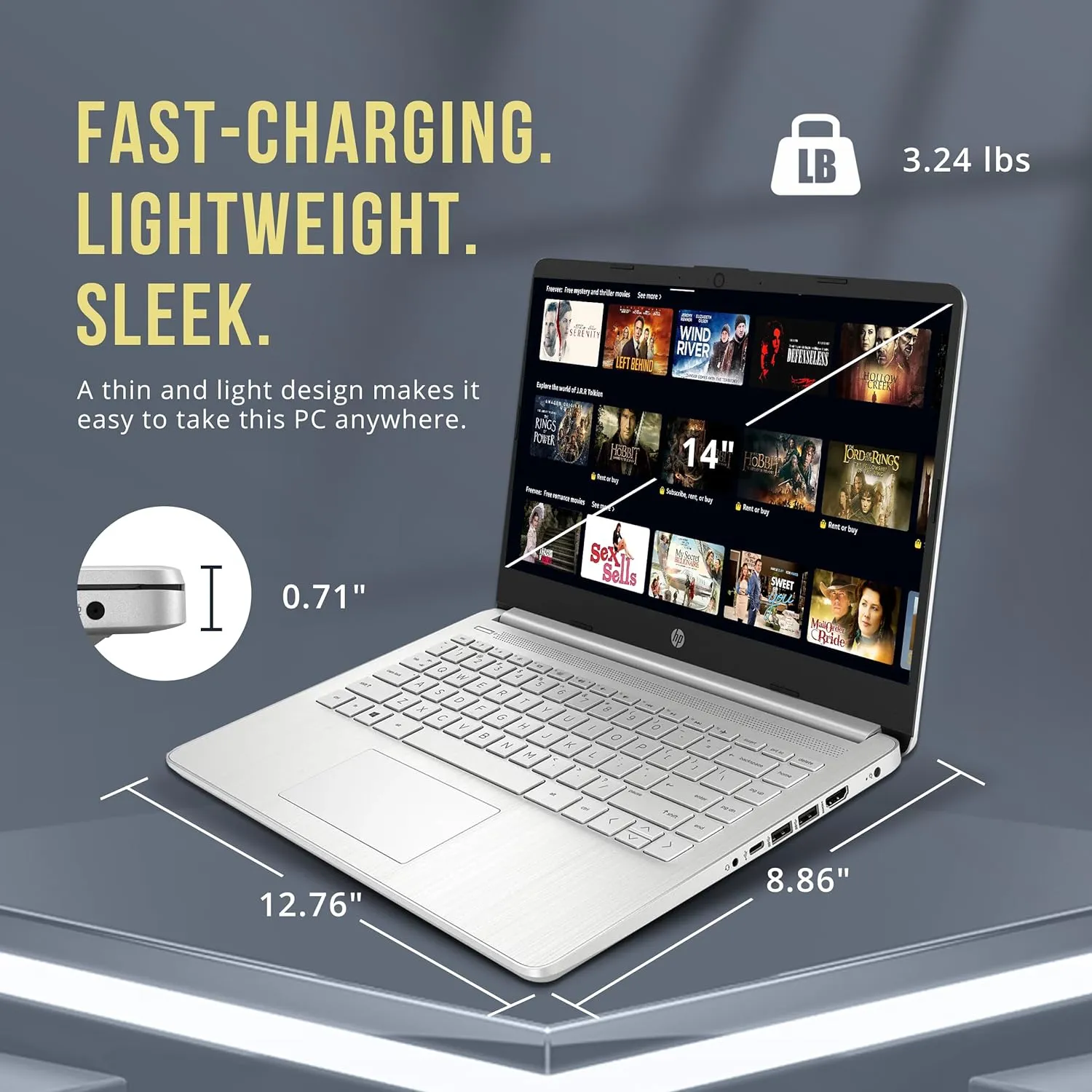 HP Stream 14" HD BrightView Laptop, Intel Celeron N4120, 16GB RAM, 288GB Storage (128GB eMMC   160GB SSD Docking Station Set), Intel UHD Graphics, HD Webcam, 1 Year Office 365, WiFi, Win 11 S, Silver