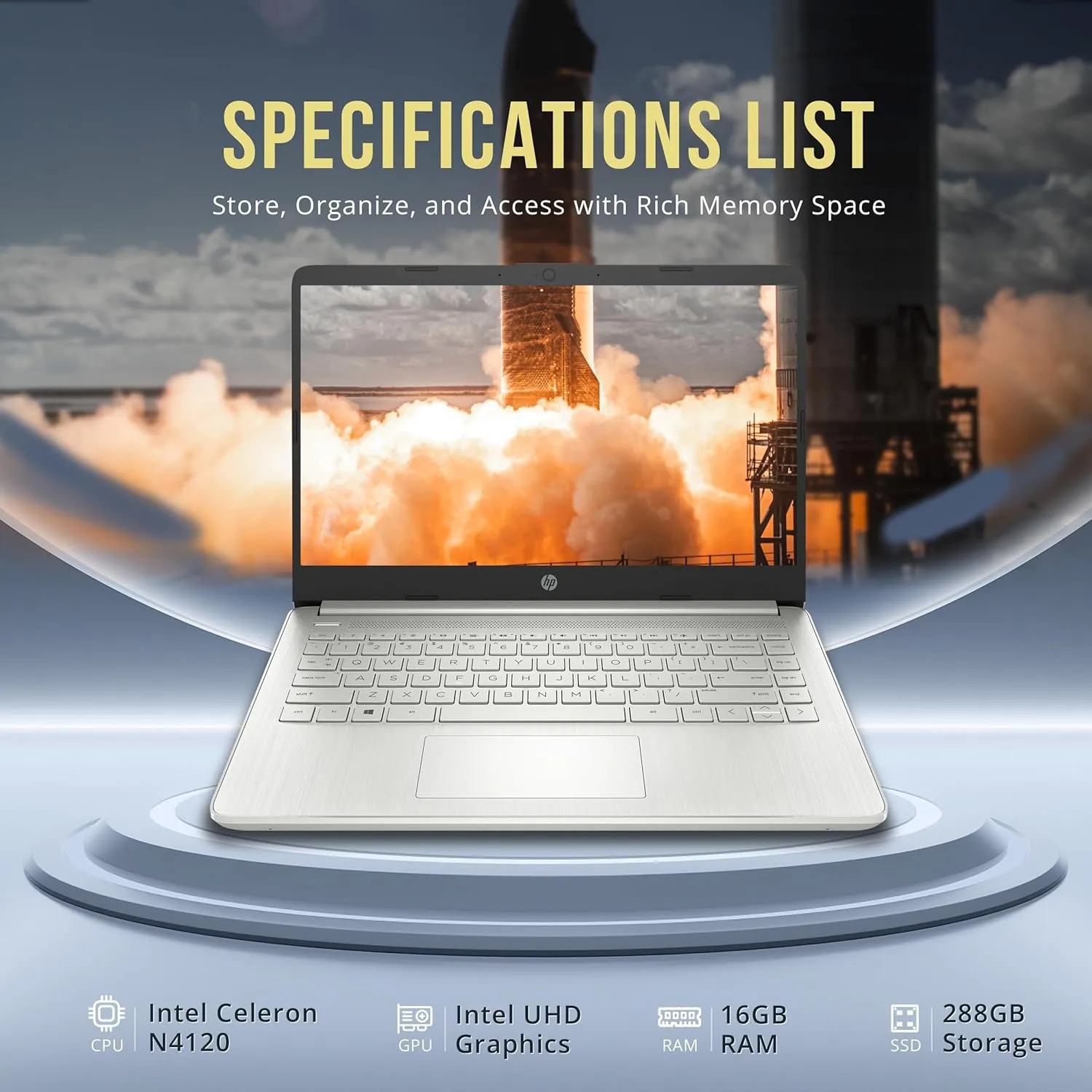 HP Stream 14" HD BrightView Laptop, Intel Celeron N4120, 16GB RAM, 288GB Storage (128GB eMMC   160GB SSD Docking Station Set), Intel UHD Graphics, HD Webcam, 1 Year Office 365, WiFi, Win 11 S, Silver