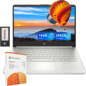 HP Stream 14" HD BrightView Laptop, Intel Celeron N4120, 16GB RAM, 288GB Storage (128GB eMMC   160GB SSD Docking Station Set), Intel UHD Graphics, HD Webcam, 1 Year Office 365, WiFi, Win 11 S, Silver