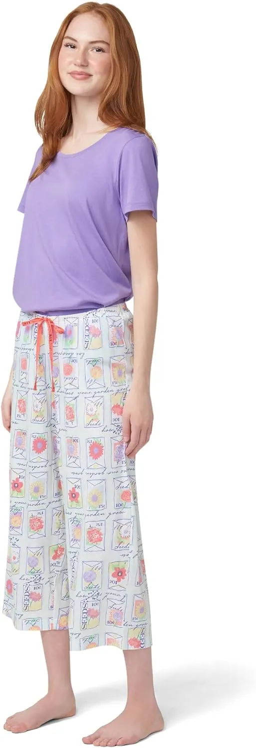 HUE Women's Spring Pajama Separates Soft Whimsical Print Flowers, Animals, Garden Themed Pjs, Cocktails