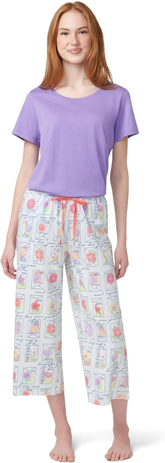 HUE Women's Spring Pajama Separates Soft Whimsical Print Flowers, Animals, Garden Themed Pjs, Cocktails
