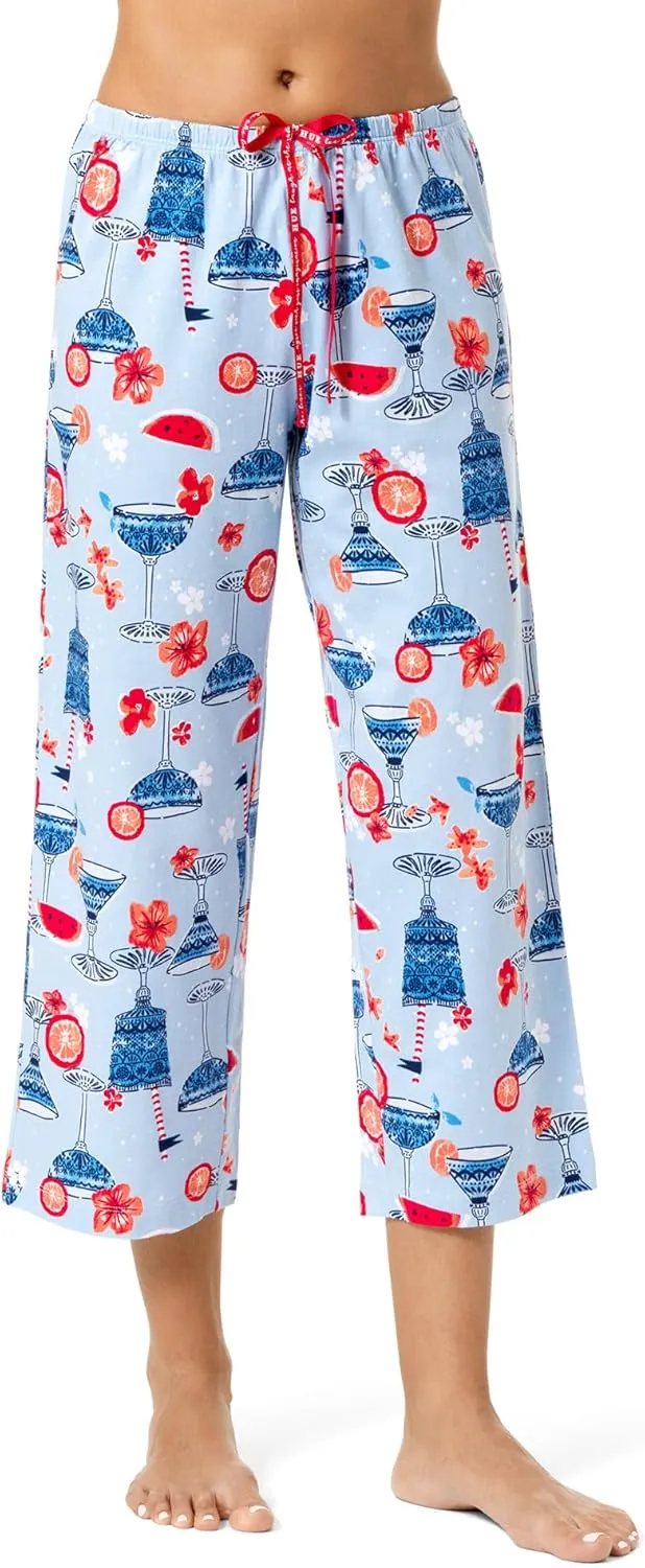 HUE Women’s Summer Vacation Pajama Separates, Soft, Whimsical Print PJs with Tropical Beach Themes, Flip Flops, Cocktails