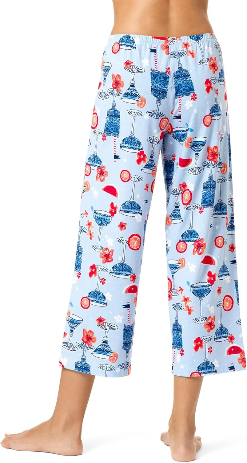 HUE Women’s Summer Vacation Pajama Separates, Soft, Whimsical Print PJs with Tropical Beach Themes, Flip Flops, Cocktails