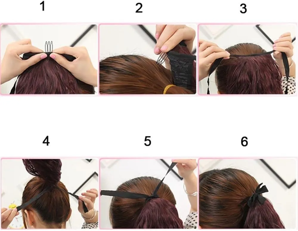Human Hair Ponytail, Synthetic Ponytails Rainbow Colorful Hair Extension Ribbon Drawstring Straight Ponytail Cosplay Hairpiece Pony Tails Hair Extensions(Brown Gradient Bright red)