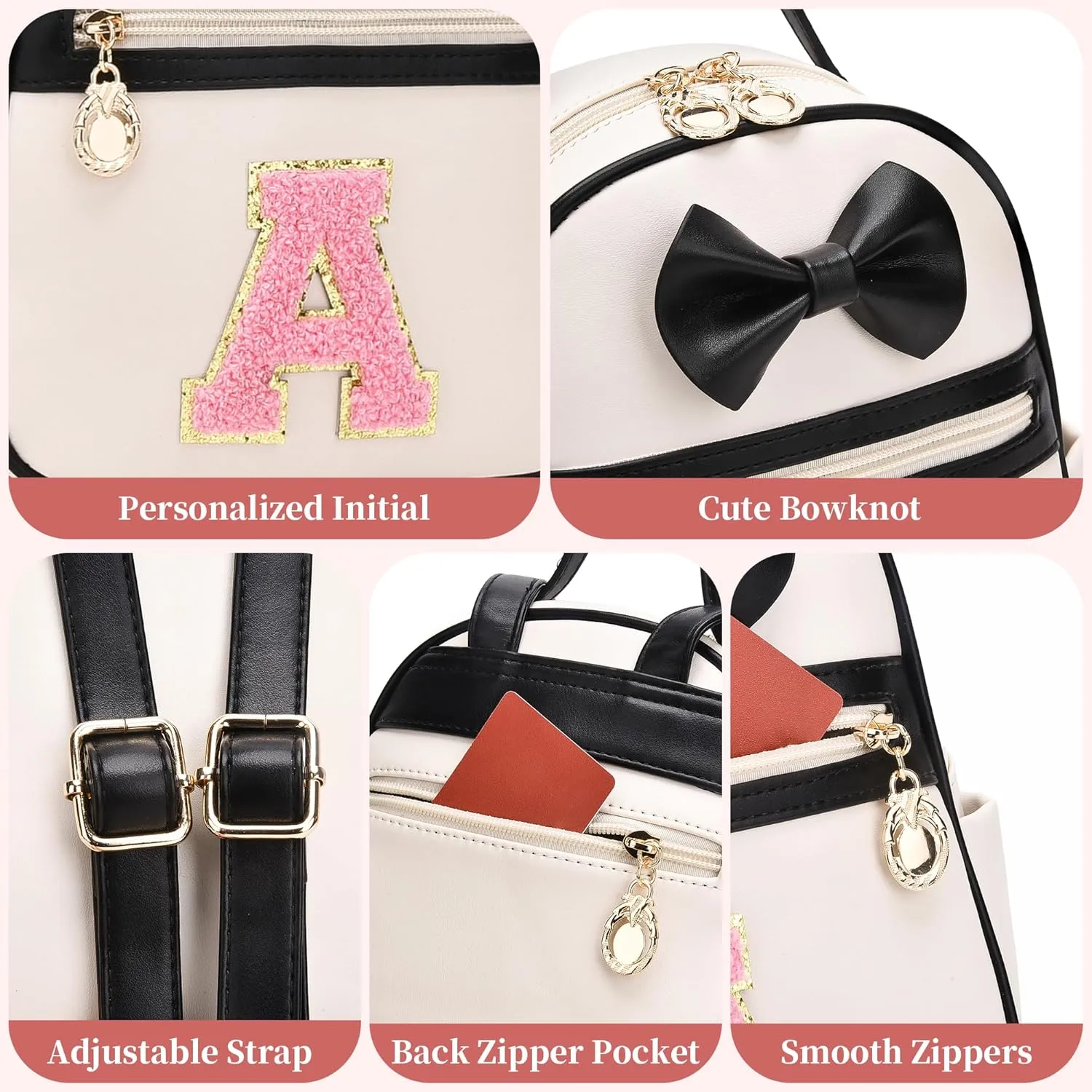 I IHAYNER Girls Bowknot Initial Backpack for Women Cute Mini Backpack for Girls Personalized Teen Girl gifts Trendy Stuff Black-K