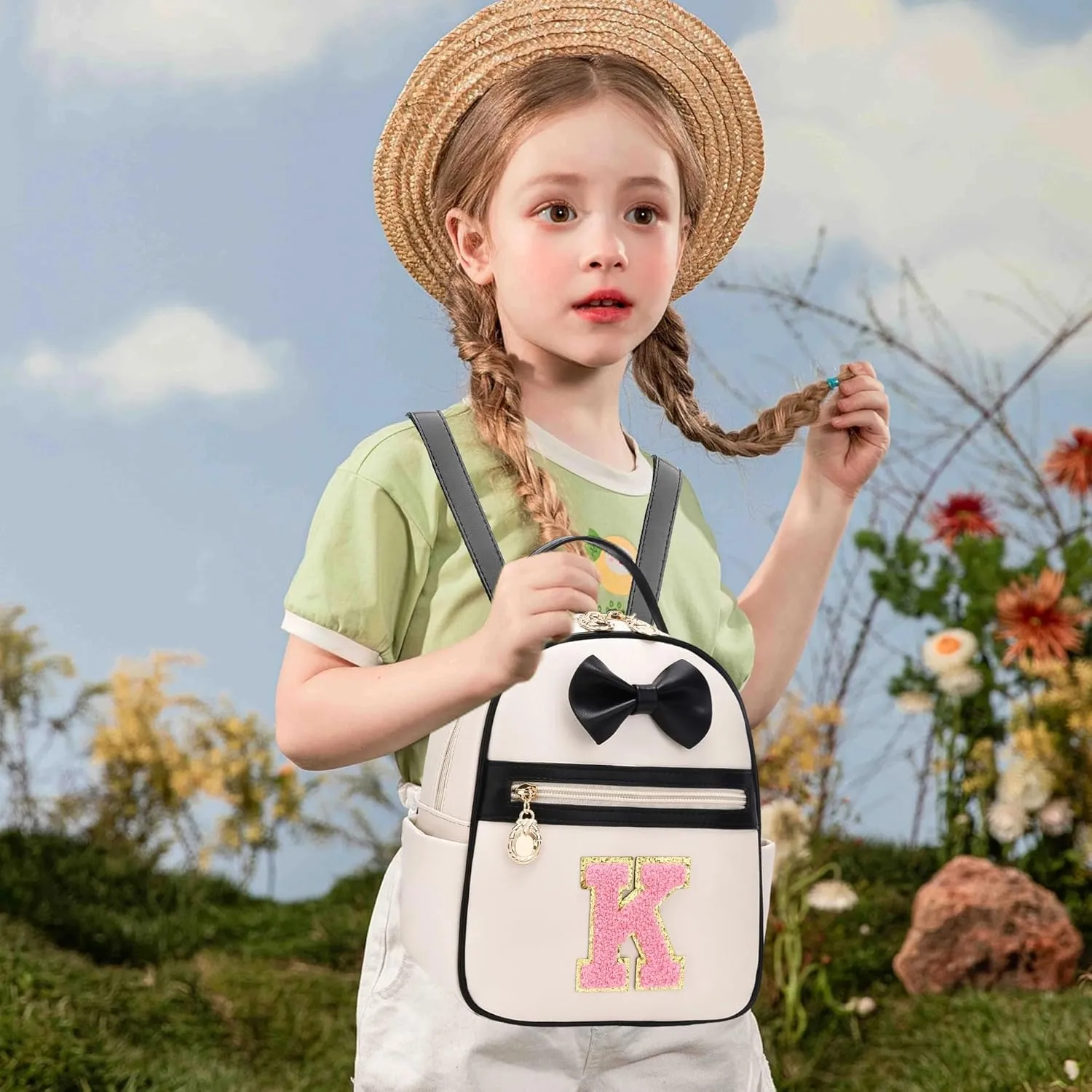 I IHAYNER Girls Bowknot Initial Backpack for Women Cute Mini Backpack for Girls Personalized Teen Girl gifts Trendy Stuff Black-K