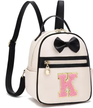 I IHAYNER Girls Bowknot Initial Backpack for Women Cute Mini Backpack for Girls Personalized Teen Girl gifts Trendy Stuff Black-K