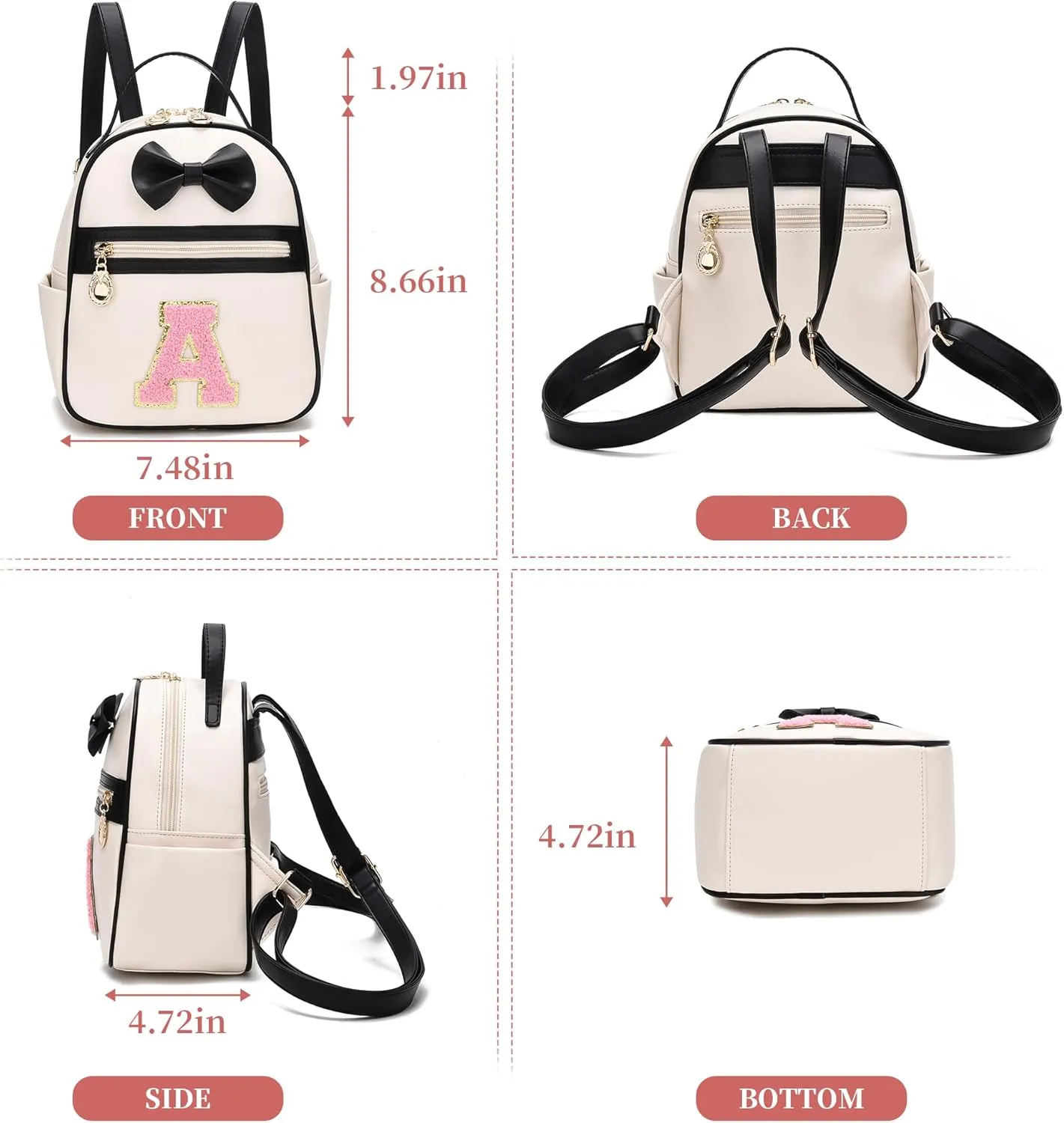 I IHAYNER Girls Bowknot Initial Backpack for Women Cute Mini Backpack for Girls Personalized Teen Girl gifts Trendy Stuff Black-K