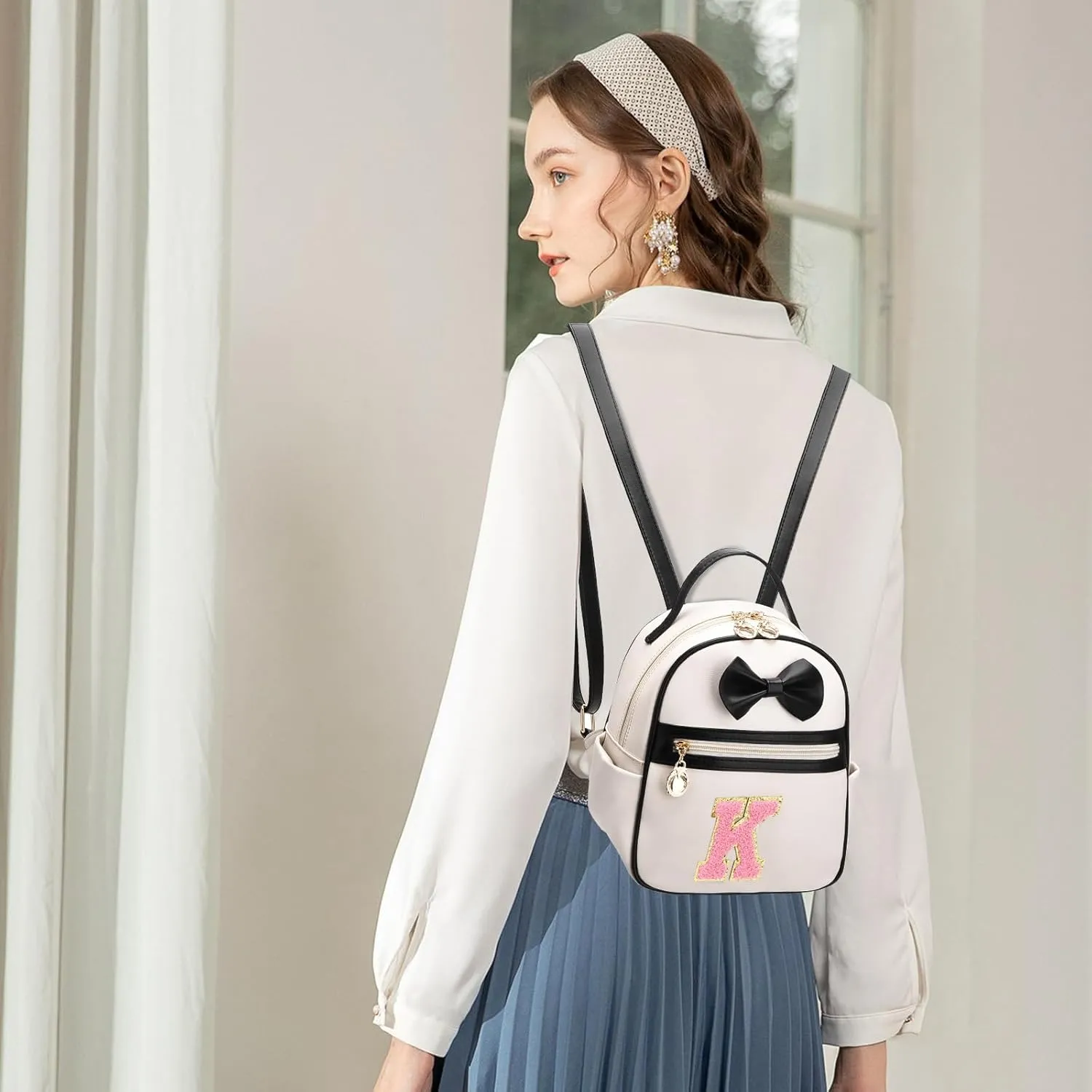 I IHAYNER Girls Bowknot Initial Backpack for Women Cute Mini Backpack for Girls Personalized Teen Girl gifts Trendy Stuff Black-K