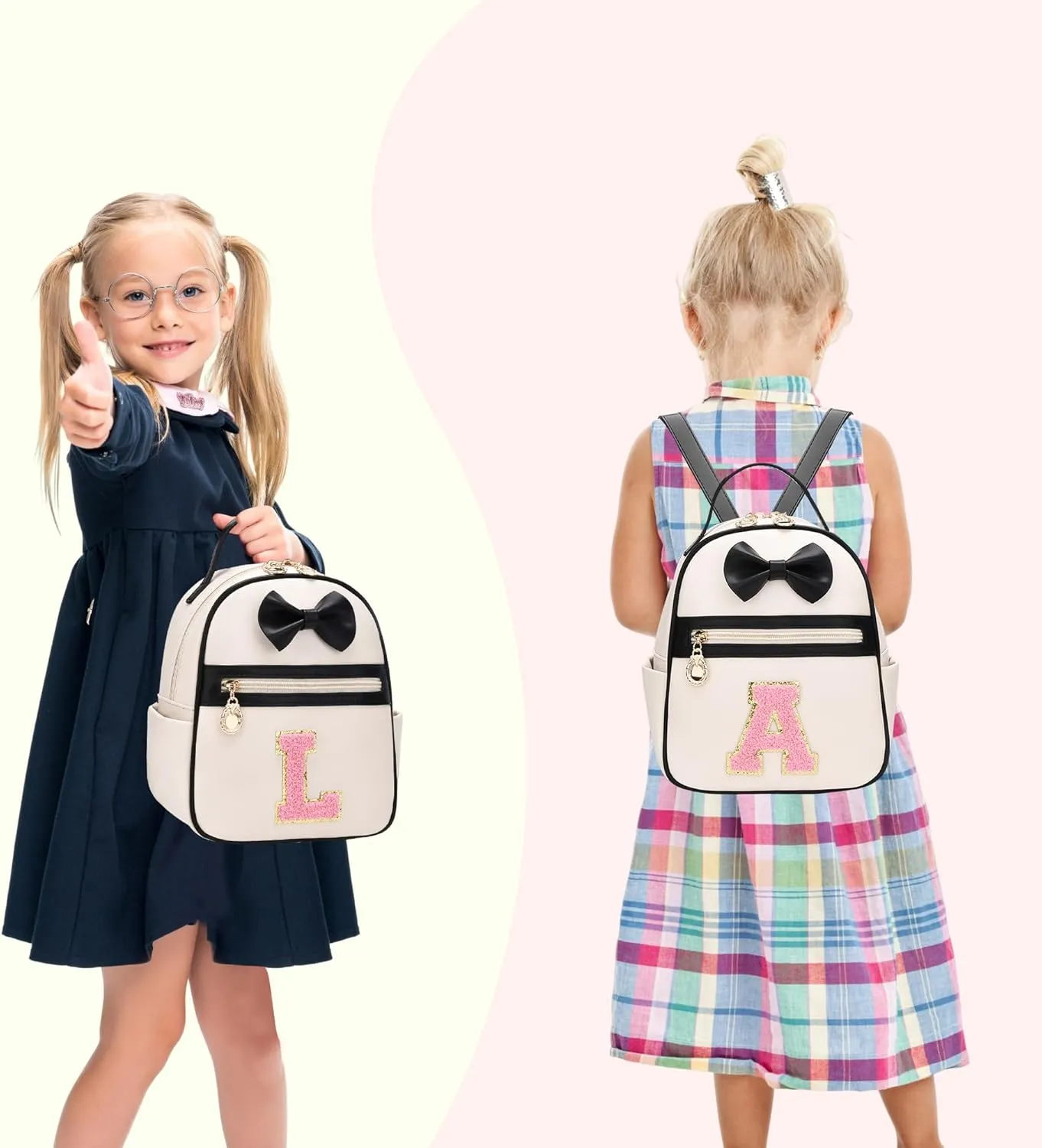 I IHAYNER Girls Bowknot Initial Backpack for Women Cute Mini Backpack for Girls Personalized Teen Girl gifts Trendy Stuff Black-K