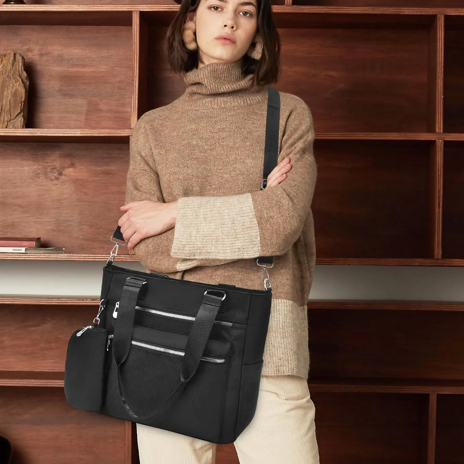 I IHAYNER Laptop Tote Bag for Women 15.6 Inch Waterproof Canvas Work Bag Business Briefcase Computer Bags for Travel