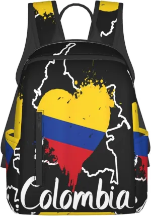 I Love Colombia Map Flag Colors Heart Casual Backpacks Large Capacity Laptop Backpack Sports Fitness Rucksack Travel Carry-On Daypack Work Bag for Outdoor Camping