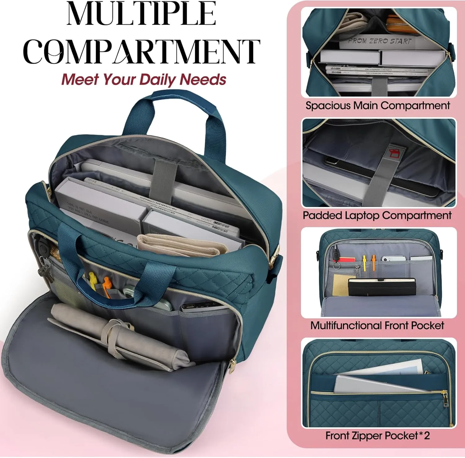 IGOLUMON Laptop Bag 15.6 Inch Laptop Briefcase for Women Men Waterproof Shoulder Computer Messenger Bag Large Laptop Bag Business Office Work Travel College, Dark Green