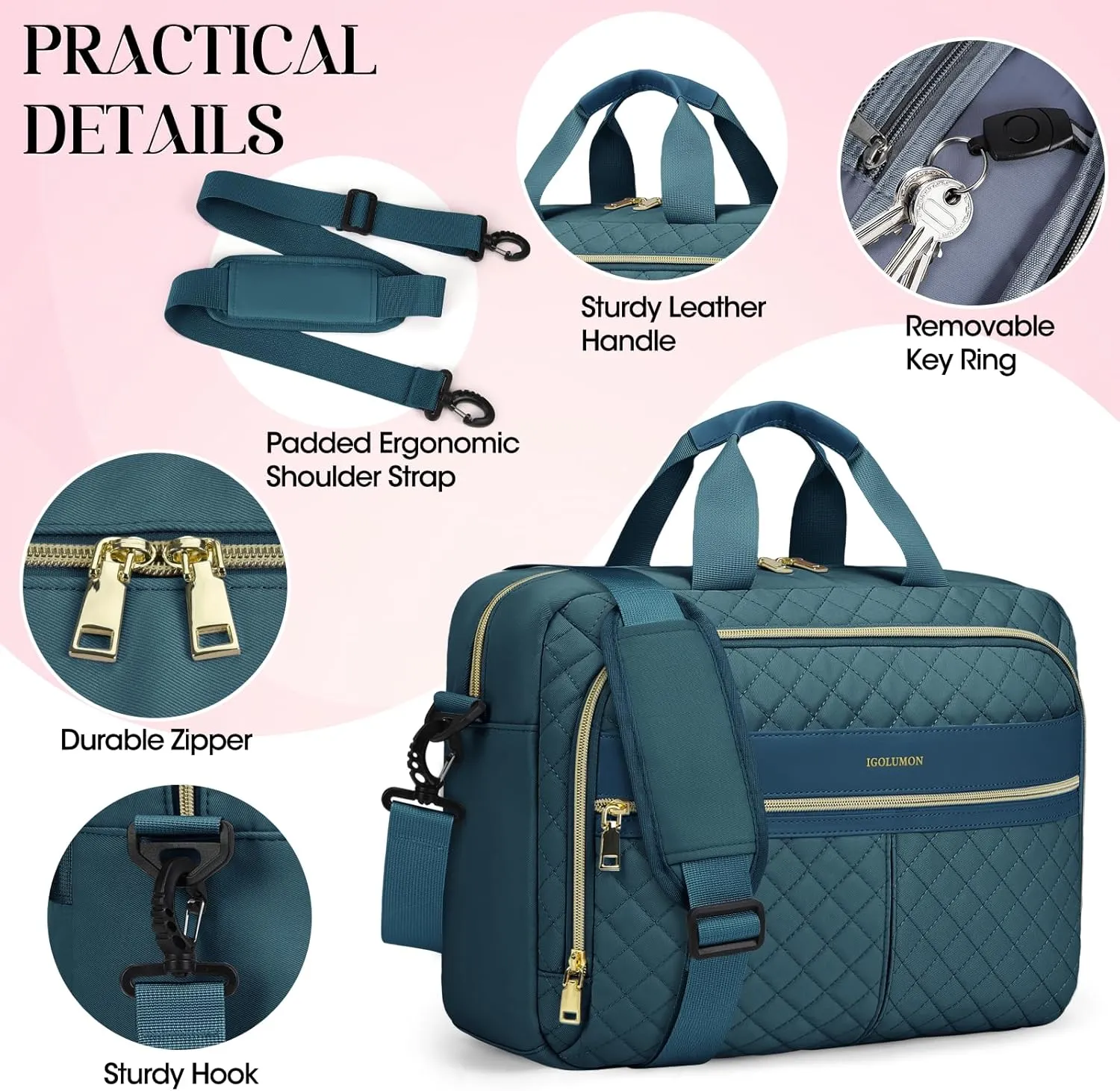 IGOLUMON Laptop Bag 15.6 Inch Laptop Briefcase for Women Men Waterproof Shoulder Computer Messenger Bag Large Laptop Bag Business Office Work Travel College, Dark Green