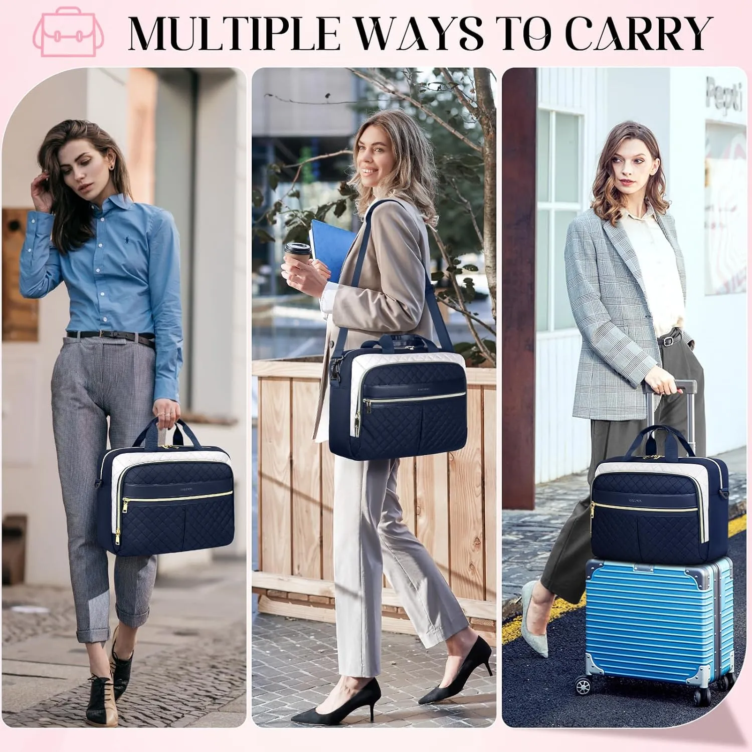 IGOLUMON Laptop Bag 15.6 Inch Laptop Briefcase for Women Men Waterproof Shoulder Computer Messenger Bag Large Laptop Bag Business Office Work Travel College, Purplish Blue and White