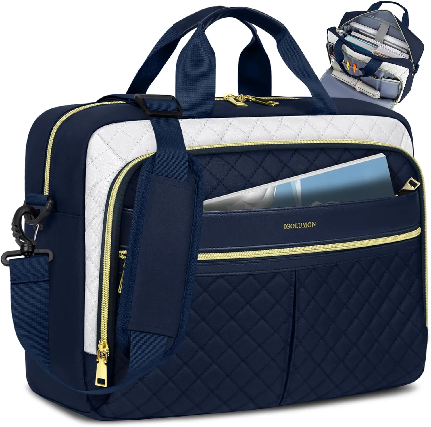 IGOLUMON Laptop Bag 15.6 Inch Laptop Briefcase for Women Men Waterproof Shoulder Computer Messenger Bag Large Laptop Bag Business Office Work Travel College, Purplish Blue and White