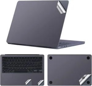 IMMOENUC 3-in-1 Laptop Sticker Decals for 2025 2024 MacBook Air 13 M4 M3 A3240 A3113 13.6 inch Solid Colour Laptop Top Cover Bottom Cover Full Tray Sticker Compatible with 2022 Air 13 M2 (A2681) Grey